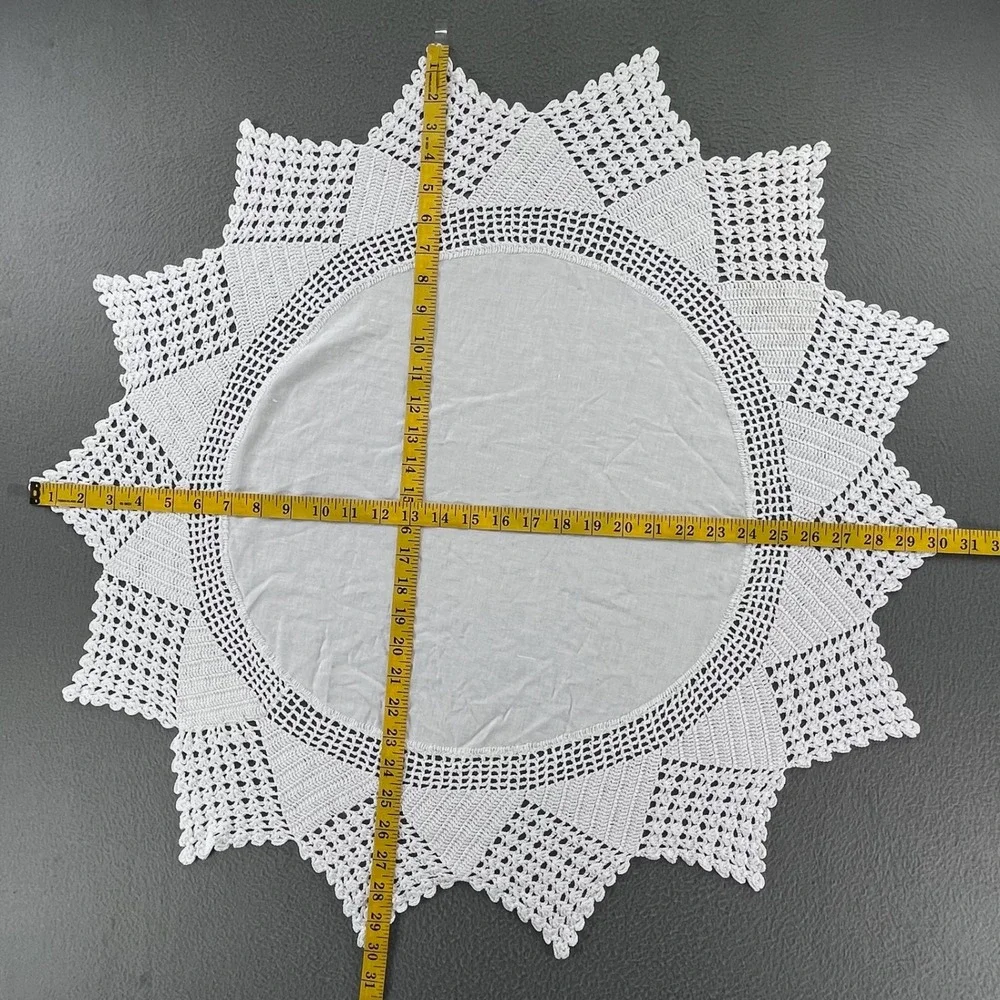 Vintage Round White Cotton Crochet Starburst Lace Tablecloth 30 Inch Doily Boho